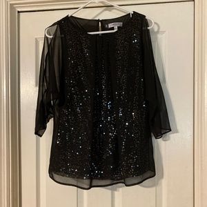Sequin and sheer sleeve JLo top